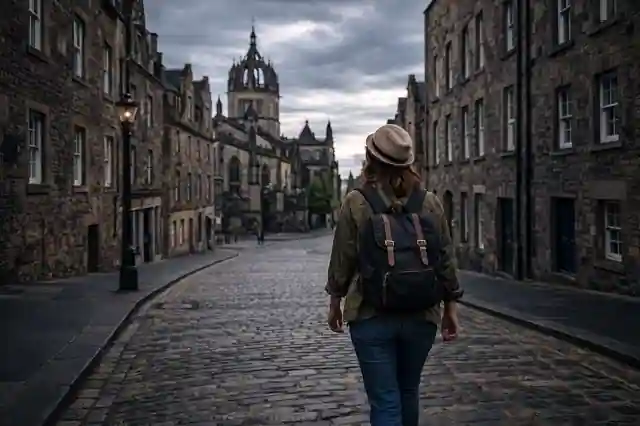 solo traveler walking through Edinburgh’s old town