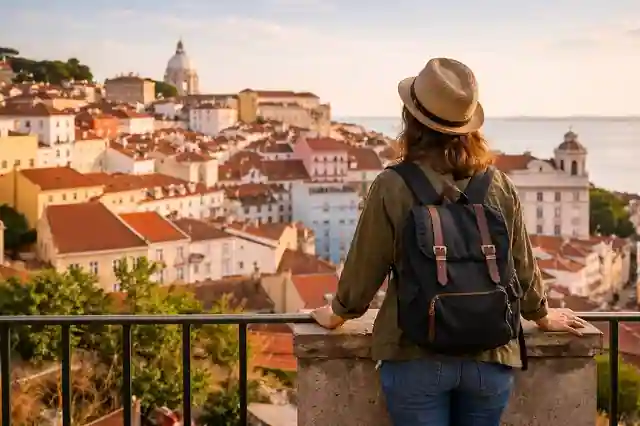 solo travelers standing at a Lisbon viewpoint