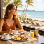 Enjoying breakfast by the ocean